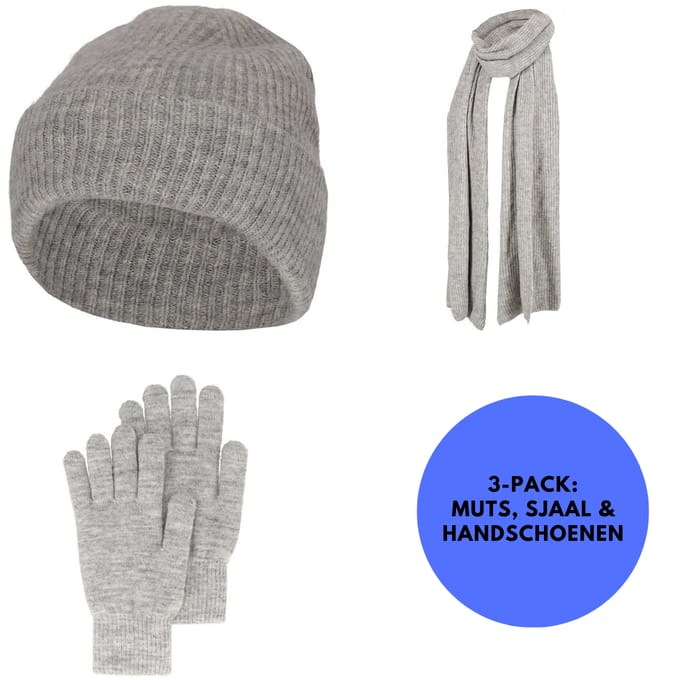 Sarlini - Winterset Dames - Handschoenen/Muts/Sjaal - One Size - Licht Grijs