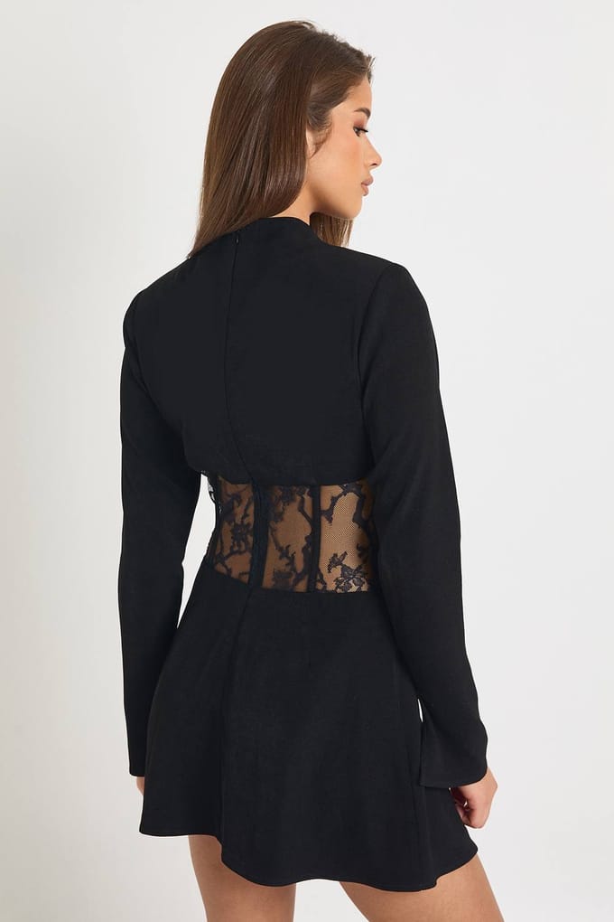 boohoo Dames Kantkorset gestructureerde mini-jurk | Black | Maat: 8