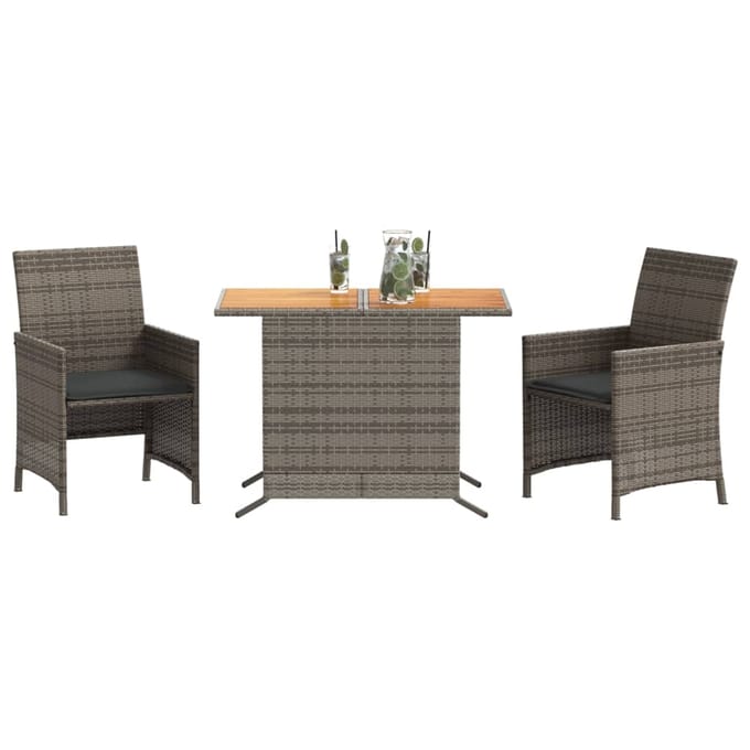 vidaXL - 3-delige - Bistroset - met - kussens - poly - rattan - grijs