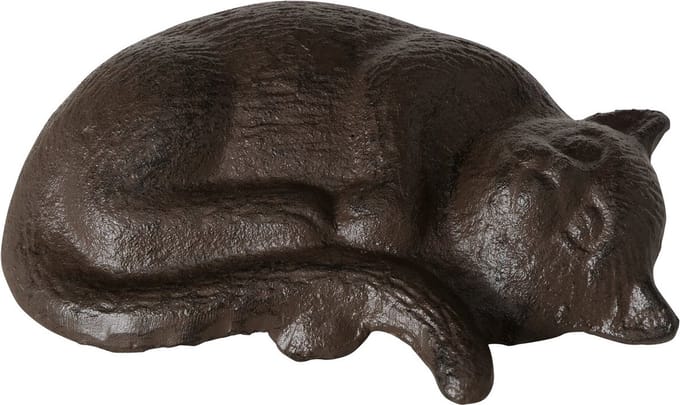 Beeld slapende poes bruin gietijzer 16 cm