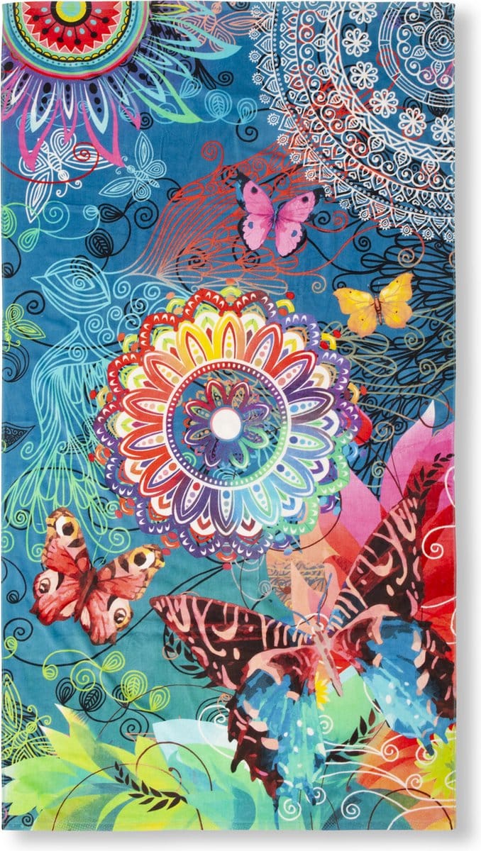 HIP Strandlaken "mandala's en vlinders" - Multi - (100x180 cm) - Katoen velour