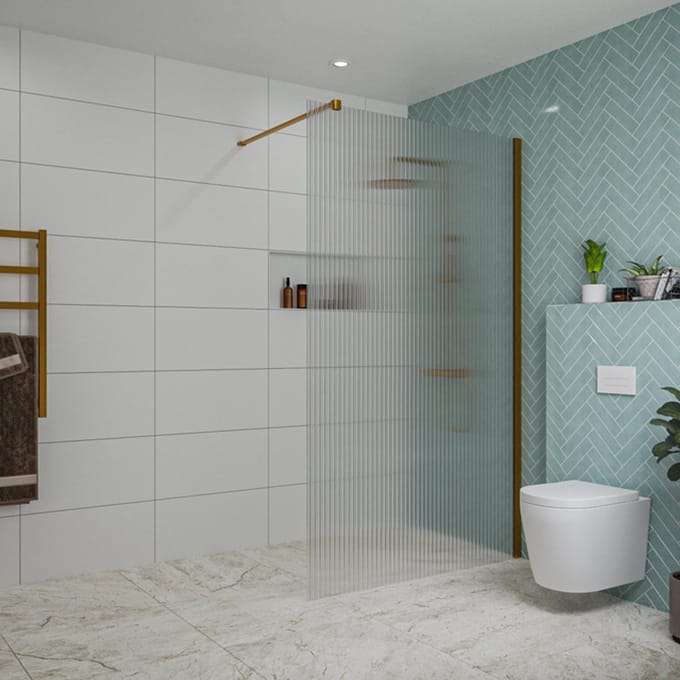 FugaFlow Eccelente Vetro inloopdouche badkamer - 120x200cm - ribbelglas - wandarm - geborsteld koper