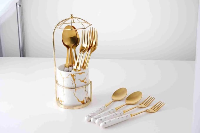 MONOO Bestekset - 12 delig - Wit / Goud