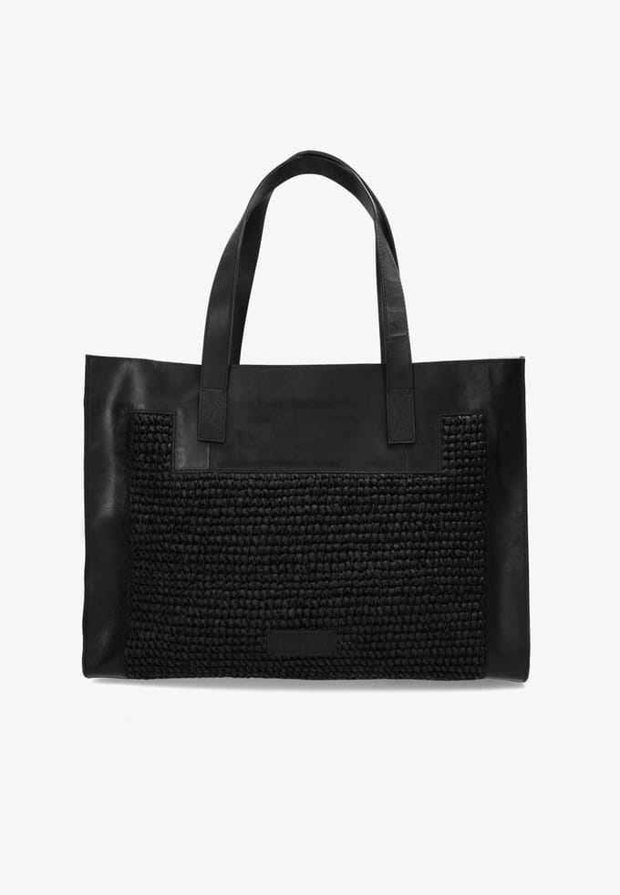 Shabbies Amsterdam - Verena Schoudertas Raffia Zwart - Maat One Size