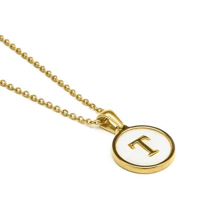 Luxenter collier in wit parelmoer afgewerkt in 18K geel goud - Alfabet