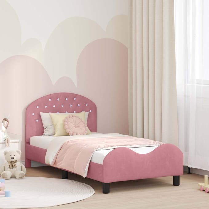 vidaXL - Kinderen - bedframe - met - hoofdboard - Roze - 80 - x - 160 - cm - Fluweel
