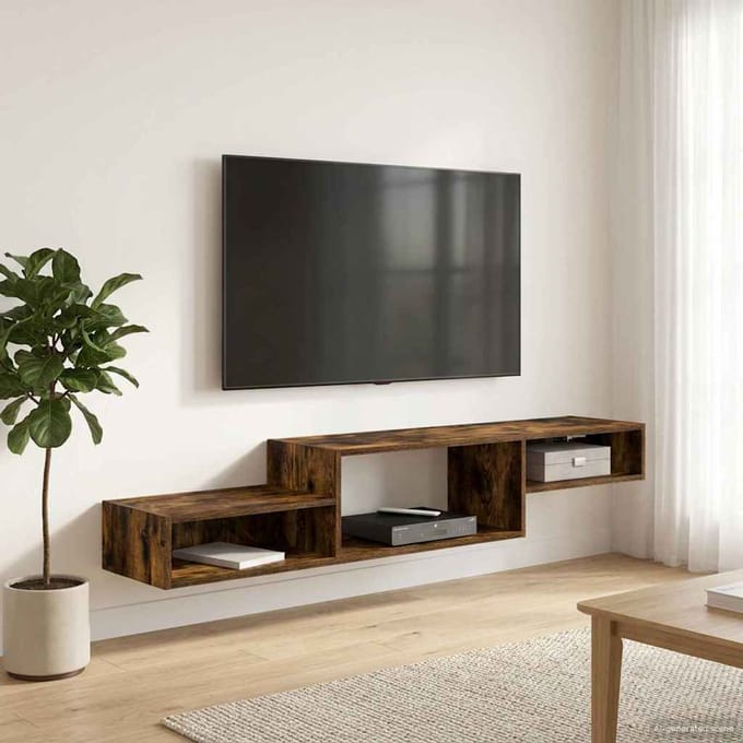 vidaXL - Wand - gemonteerd - TV - Kast - Muurmontage - Gerookt - eiken