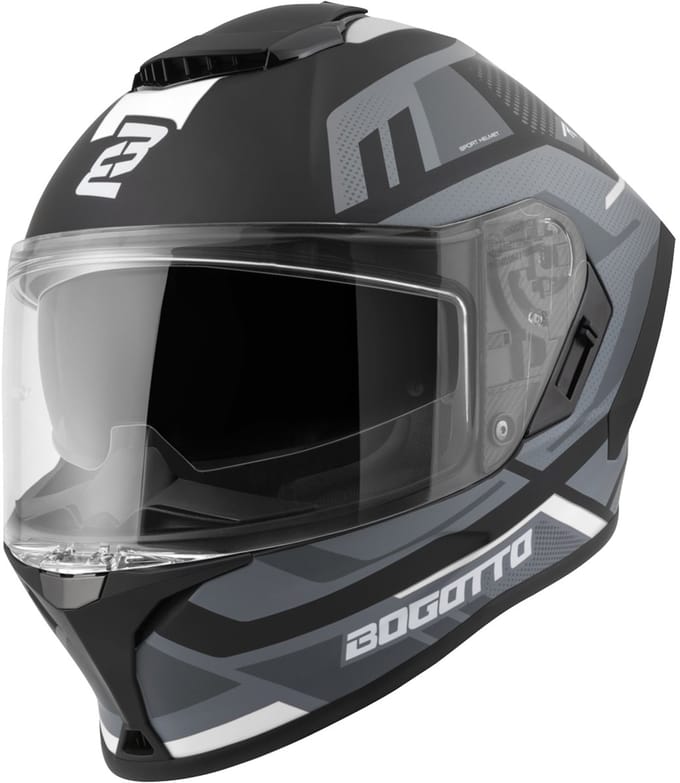 Bogotto Phantom Codex Zwart Grijs Wit Fiberglas Integraalhelm - Helm