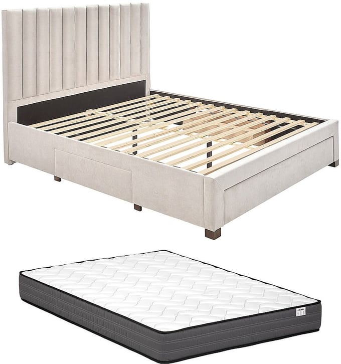 Vente-unique Bedframe stof beige 180 x 200 cm (Super King Size Bed)