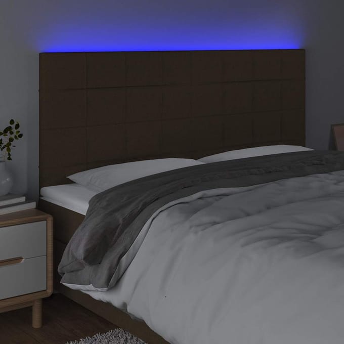 vidaXL - Hoofdbord - LED - 160x5x118/128 - cm - stof - donkerbruin
