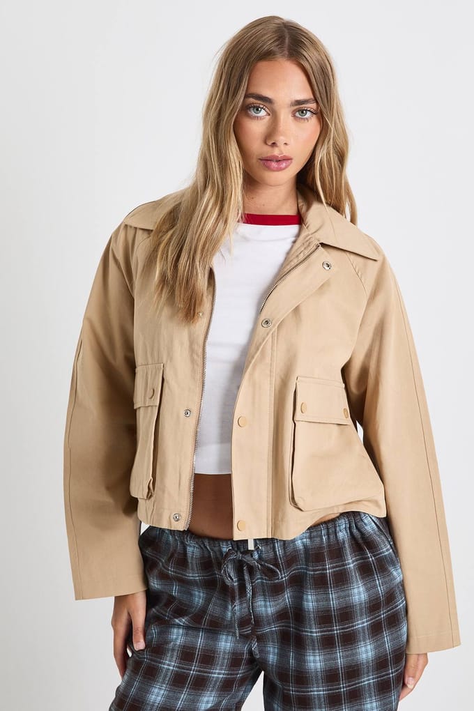 boohoo Dames Cropped Utility Jacket | Steen | Maat: 42