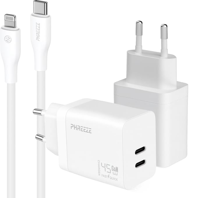 Phreeze usb C snellader geschikt voor iPhone en iPad met Lightning kabel 1 meter - Wit