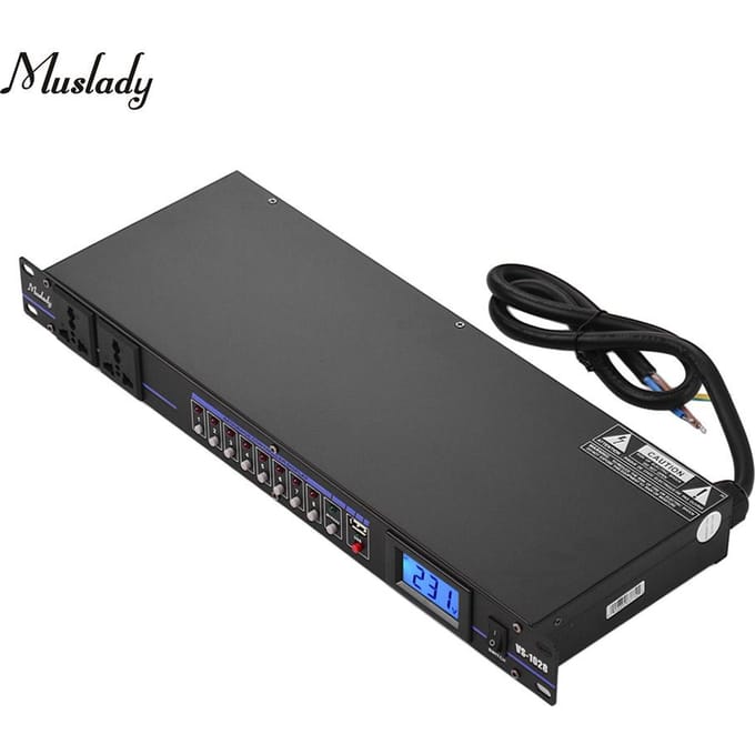 Muslady VS-1028 10-uitgangen Rack Mount Power Sequence Controller Conditioner Overspanningsbeveiliging Power zwart