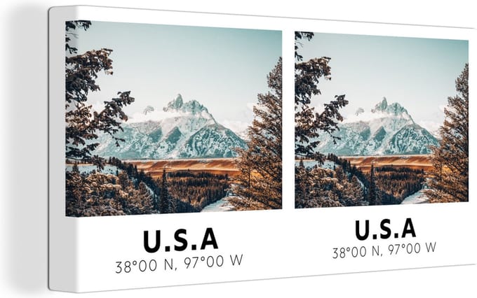 Canvas Schilderij Amerika - Rocky Mountains - Bomen - 80x40 cm - Wanddecoratie