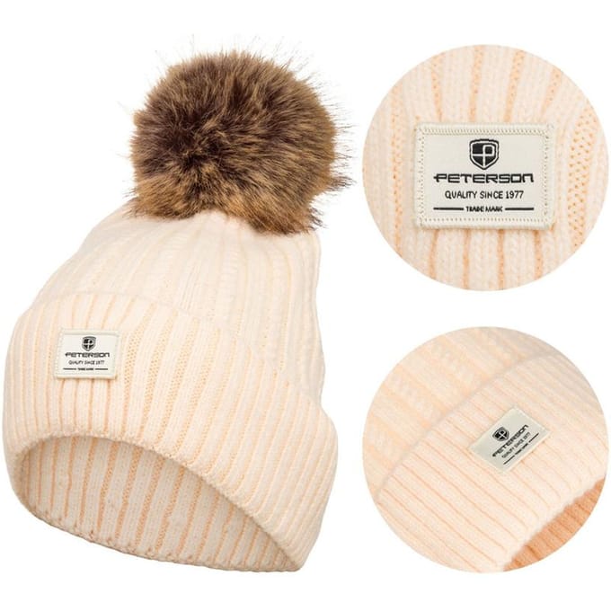 Peterson - Dames Muts - Beanie - Prążkowany Beż - Pompon