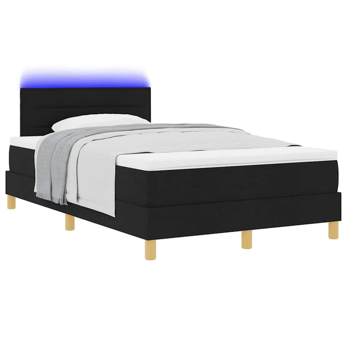 vidaXL - LED - Box - Spring - Bed - met - hoofdeinde - Zwart - 120 - x - 200 - cm - Stof