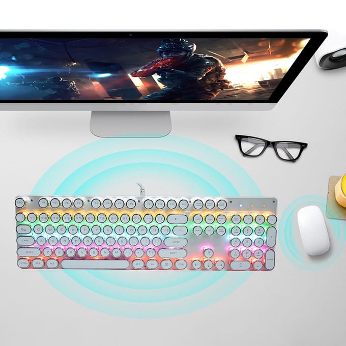 Clavier mécanique blanc 900-5 avec touches rondes rétro, pièces d'ordinateur