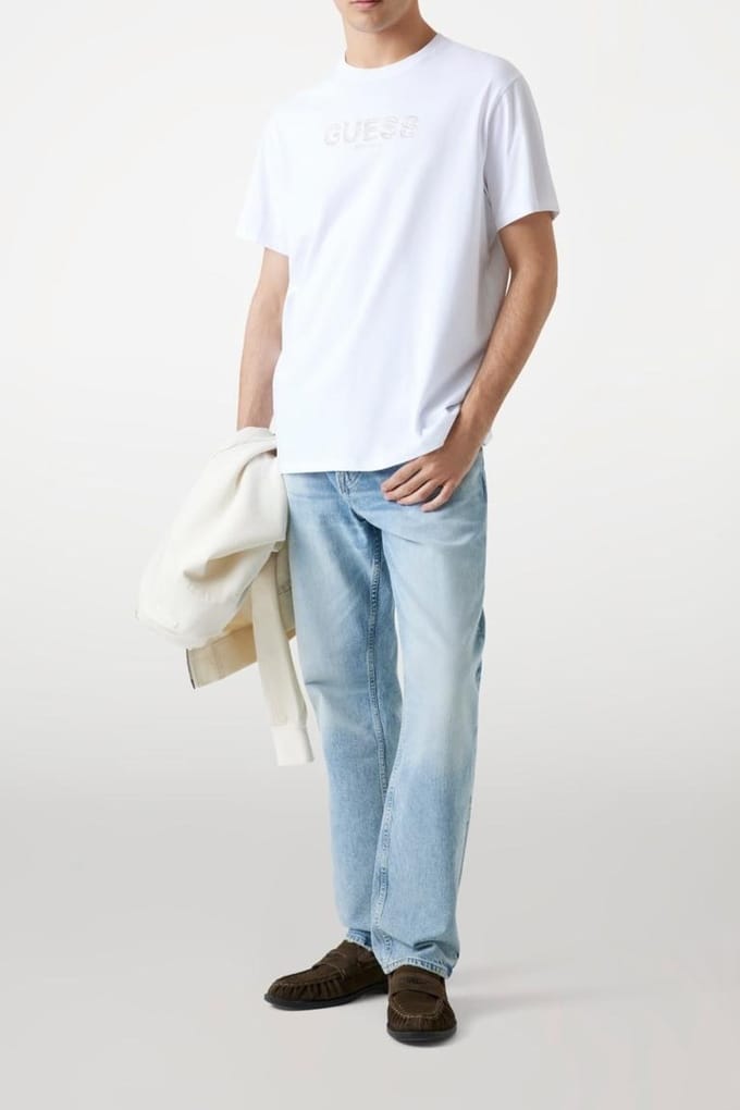 GUESS Ss Bsc  Embroid Pure White Taglia: XL | Magliette basic Outlet | Uomo | Bianco
