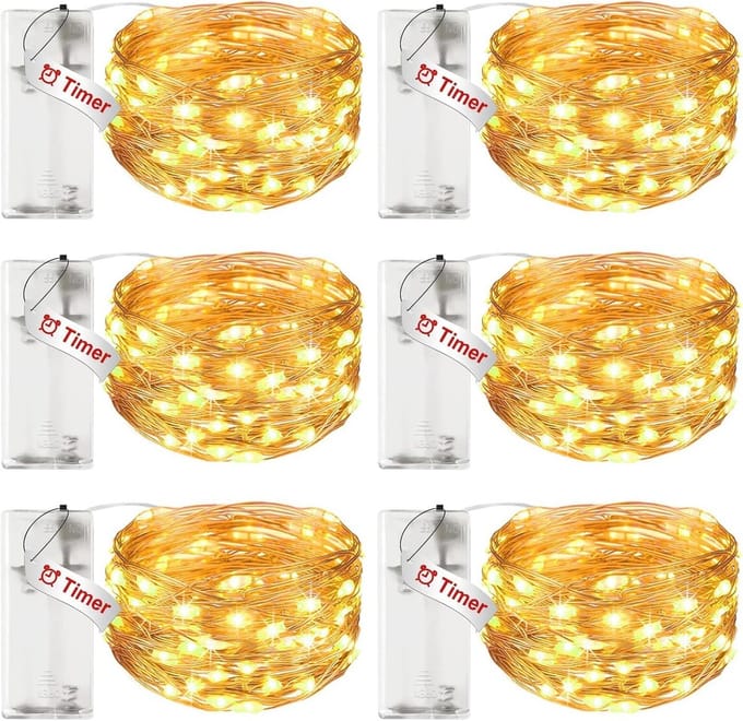LED lichtsnoer met batterij en timerfunctie - 6 stuks