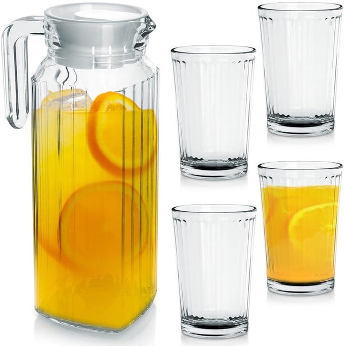 Excellent Houseware - Set van Glazen en Karaf - Transparant Glas - 1,1 l/190 ml
