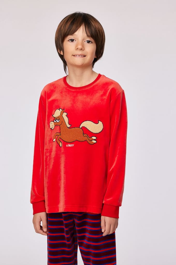 Woody Jongens-Heren pyjama rood - maat S
