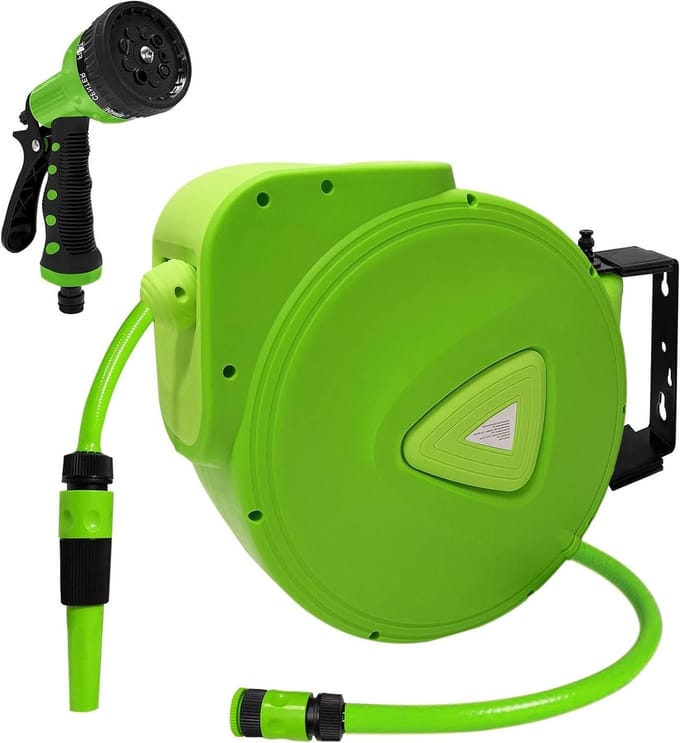 Slanghaspel - Mobiele oproller - Tuin bewateren - Automatisch blokkeren - 30 meter slang - Groen