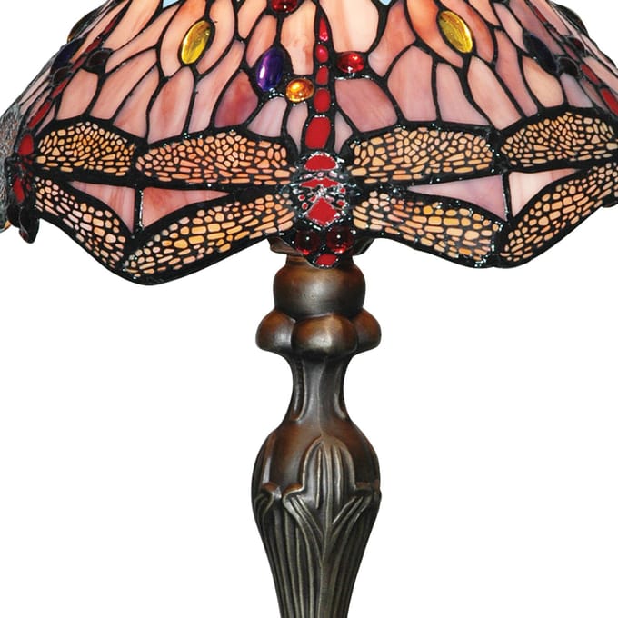 Searchlight DRAGONFLY tafellamp, antiek messing/kleurig, hoogte 46 cm, Tiffany