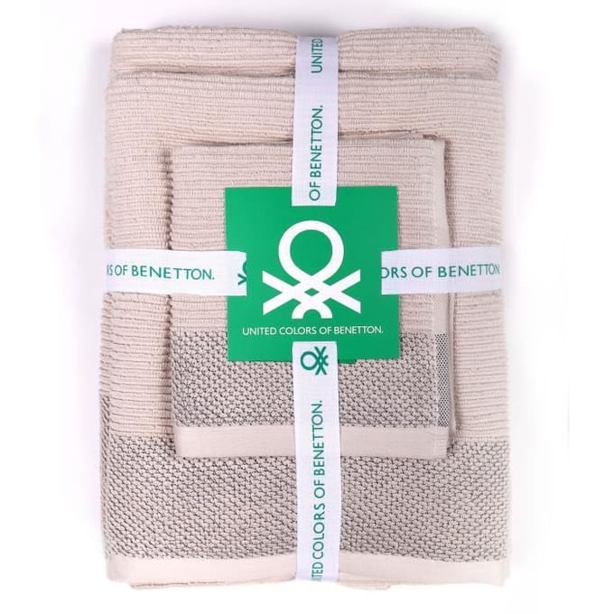 Handdoeken - BENETTON - Set van 3 stuks - 100% katoen - 450 g/m2 - Beige beige