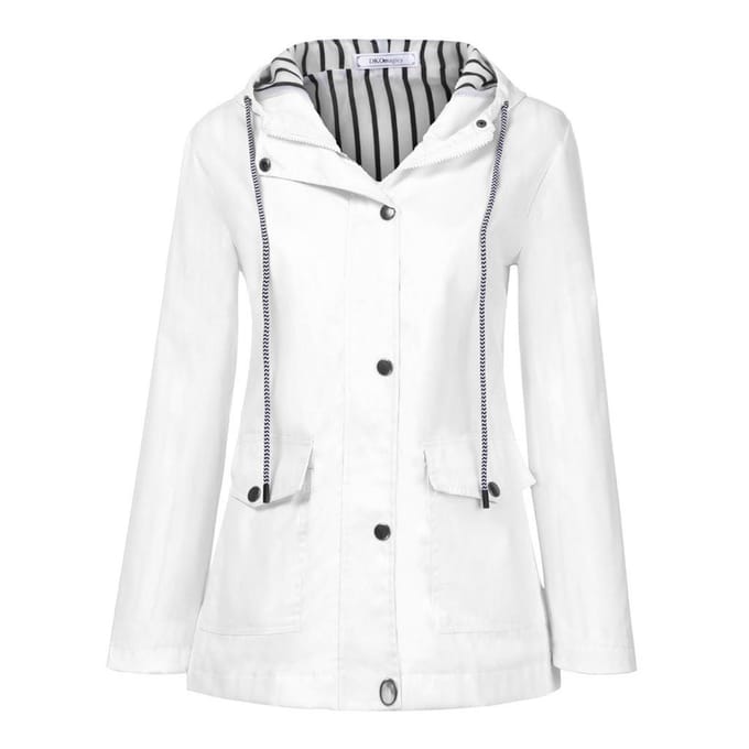 Vrouwen Mode Effen Regenjas Outdoor Plus Waterdichte Capuchon Regenjas Winddicht M wit