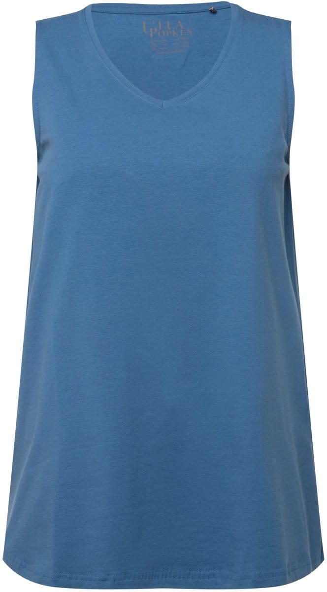 Ulla Popken - Dames - Top A-lijn V-hals mouwloos - Denim blauw - Maat 58+