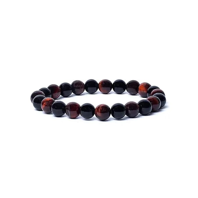 Armband zwarte onyx/ rode tijgeroog AA kwaliteit elastisch