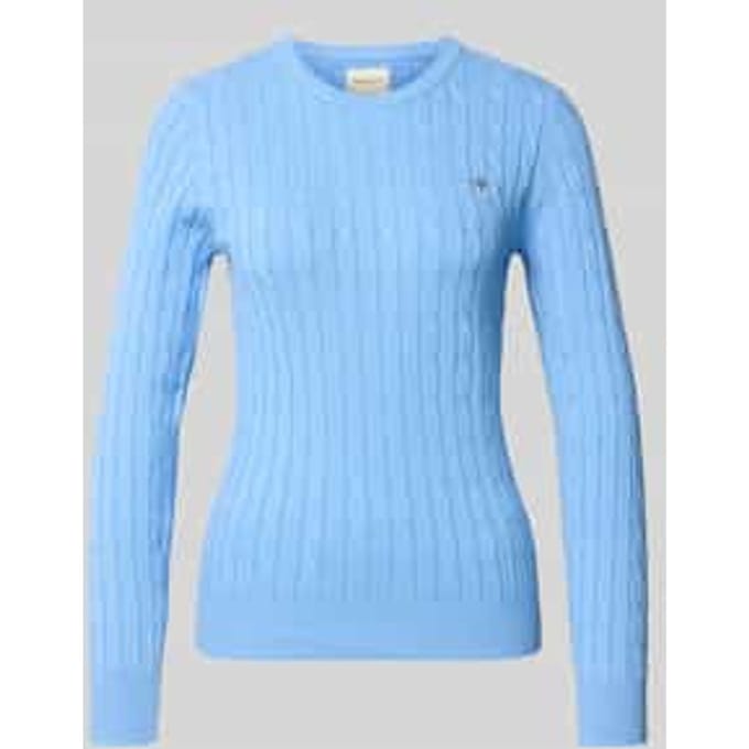Gebreide pullover met kabelpatroon en labelstitching