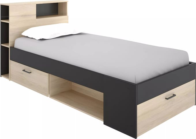 Vente-unique Bedframe hout antracietgrijs, natuurlijk licht 90 x 190 cm