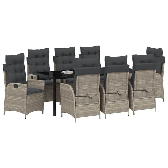 vidaXL - Tuin - Eettafel - Set - 9 - st - Lichtgrijs - poly - rattan
