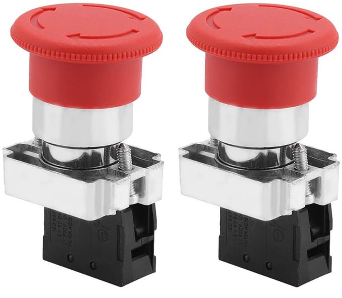 Allecto - noodstopknop - 2pcs - stevige installatie - Rood - elektrische schakelaars - compacte drukknoppen - geschikt voor panelen