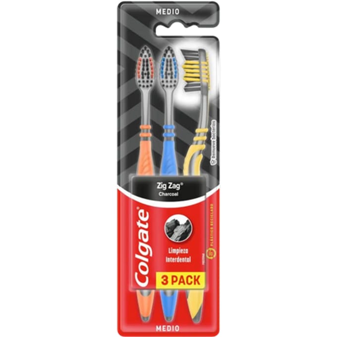 Colgate Charcoal Zigzag Medium Tandenborstel - 3 stuks