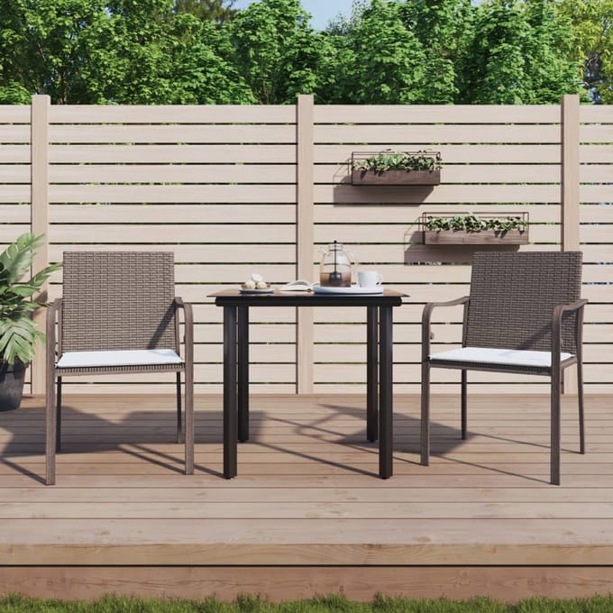 vidaXL - 3-delige - Tuinset - met - kussens - poly - rattan - en - staal