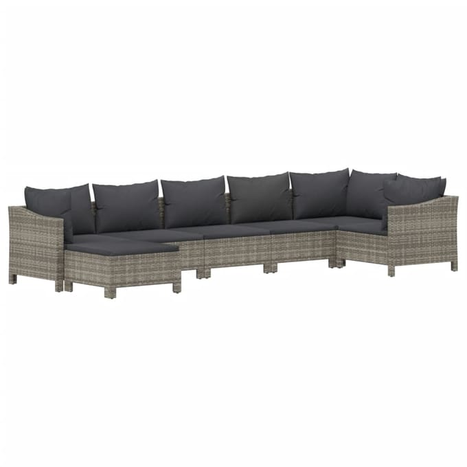 vidaXL - 7-delige - Loungeset - met - kussens - poly - rattan - grijs