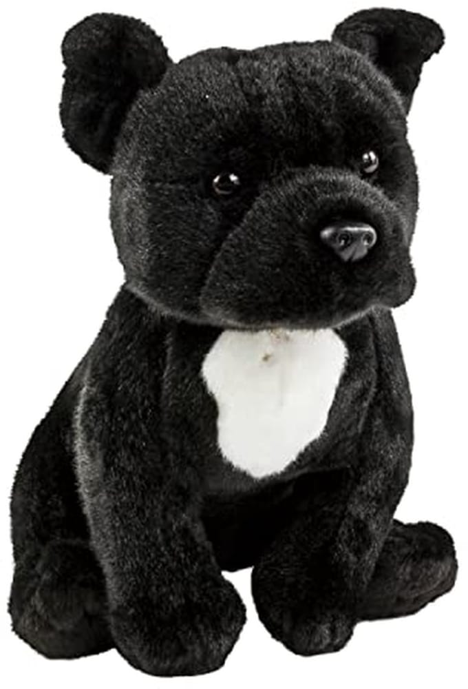 Knuffeldier hond 30 cm - Zwart pluche met witte borst vlek