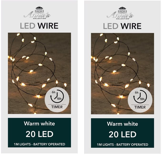 Anna's Collection draadverlichting - 4x - 20 led lampjes - warm wit - 100 cm - batterij - lichtsnoer