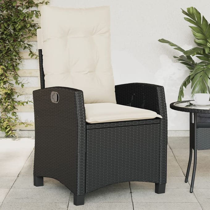 vidaXL - Tuinstoel - verstelbaar - met - kussens - poly - rattan - zwart