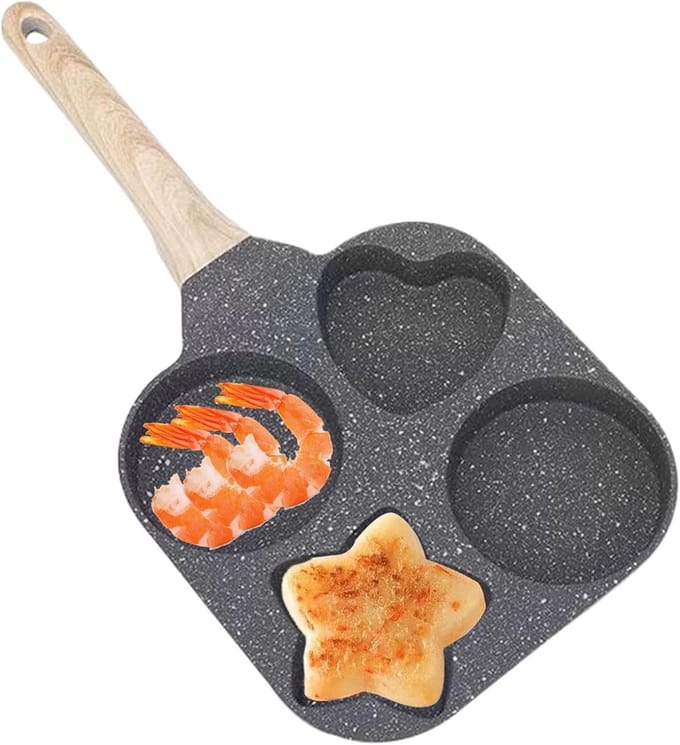 Omeletmachine - Eierpan Vormpjes - Ontbijt Maken - Vier Verschillende Vormen - 18 cm - Zwart