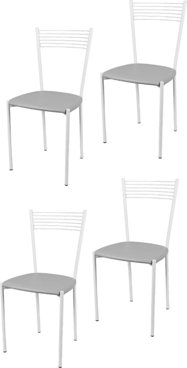 Tommychairs Elegance - Eetkamerstoelen - Set van 4 - Wit & Licht Grijs - Kunstleer & Metaal