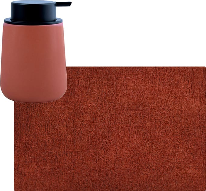 MSV badkamer droogloop mat/tapijt - 40 x 60 cm - met zelfde kleur zeeppompje 300 ml - terracotta