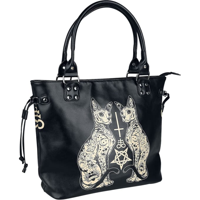 Banned - Gothic Handtas - Esoteric Cat Bag - voor Vrouwen - zwart-wit