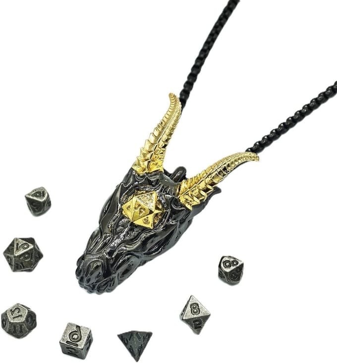 Mini Metal Dobbelstenen - D&D Set - Spel Spelen - Hollow Ketting Doos - 7 Stuks - Donkergrijs