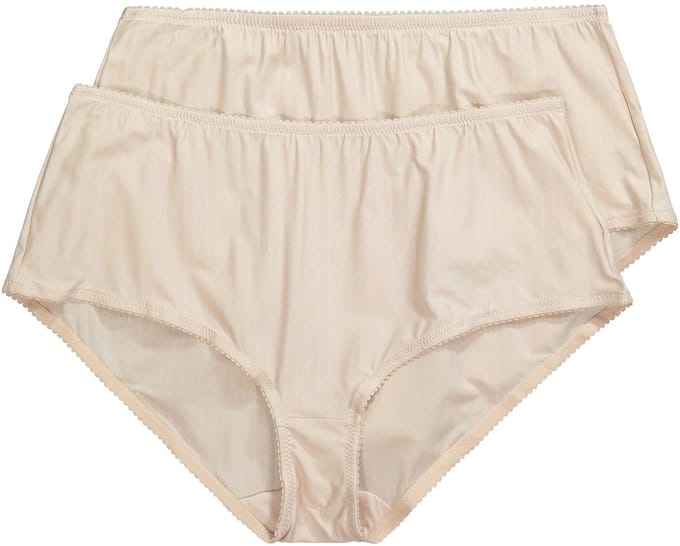 Ulla Popken - Dames - Midislips set van 2 pinstripes hoge pasvorm - Parelwit - Maat 54+