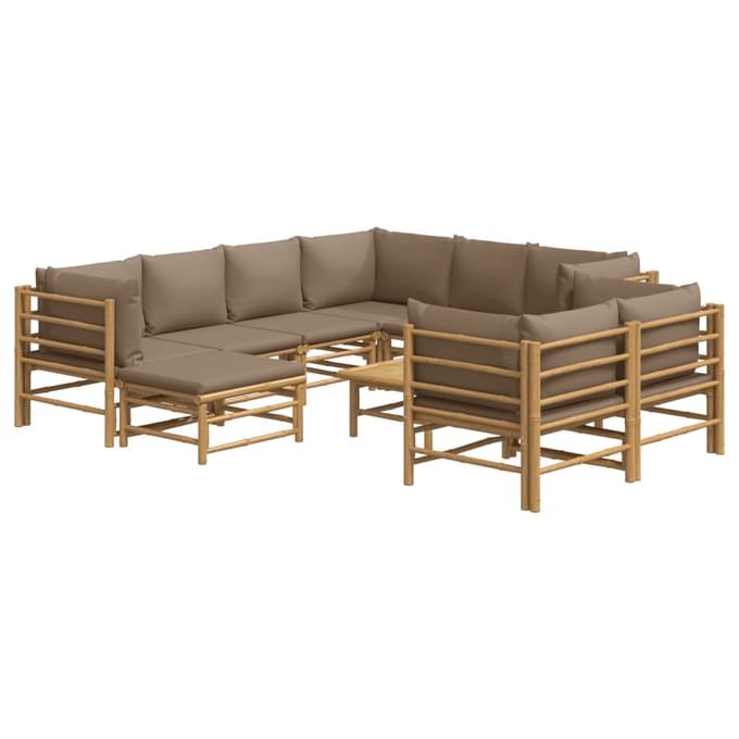 vidaXL - 10-delige - Loungeset - met - kussens - bamboe - taupe