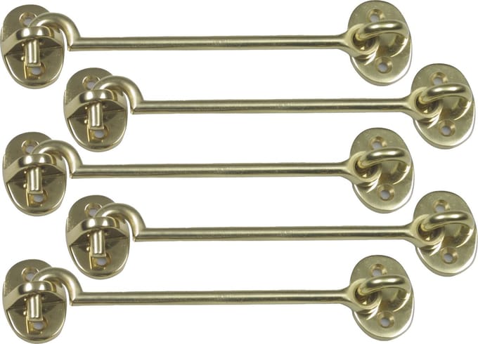 AMIG windhaak / windhaken - 5x - messing - goudkleur - L12.5 cm - D5 mm - met schroefoog