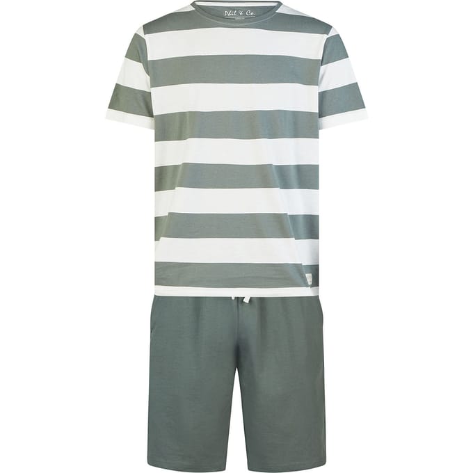 Phil & Co Heren Shortama Korte Pyjama Set Groen Gestreept - Maat XXL